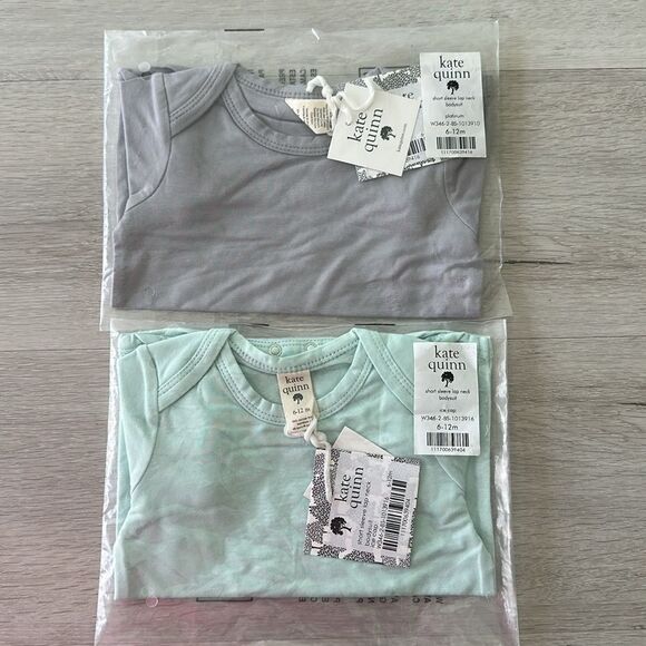 kate Quinn SS Lap Neck Bodysuit (set 2) Grey & Ice Cap 6-12 mo. NWT IN PKG - Picture 2 of 5